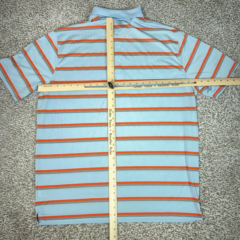 Nike Golf Polo Shirt Mens XXL Blue Orange Striped Dri FIT Tour Performance Logo